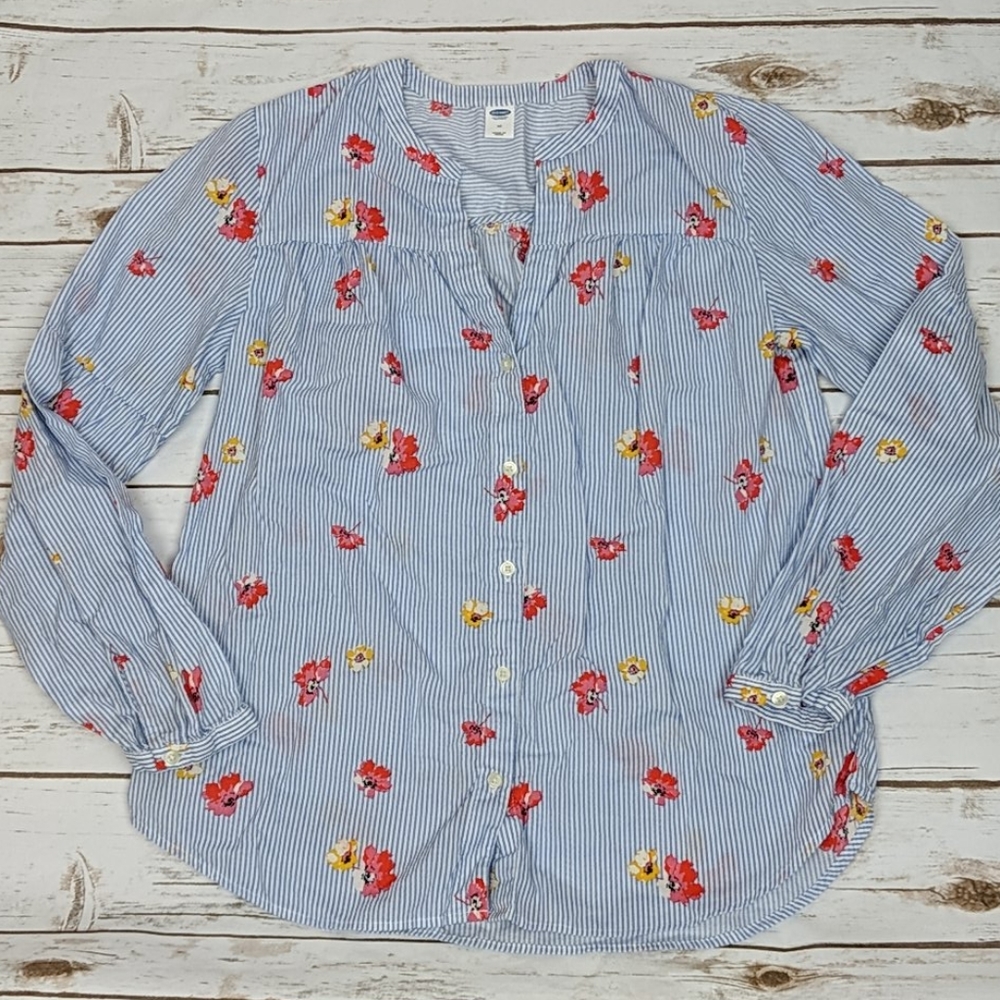 Old Navy Striped Floral Blouse M